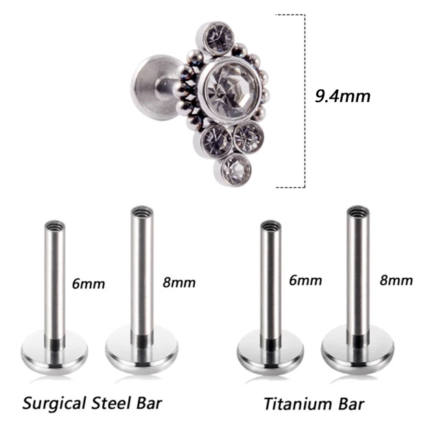 1PC G23 Titanium&Steel 16G CZ Gem Moon Labret Lip Bar Ring Crystal Flower Ear Cartilage Tragus Helix Piercing Screw Fit Top 16g Style H