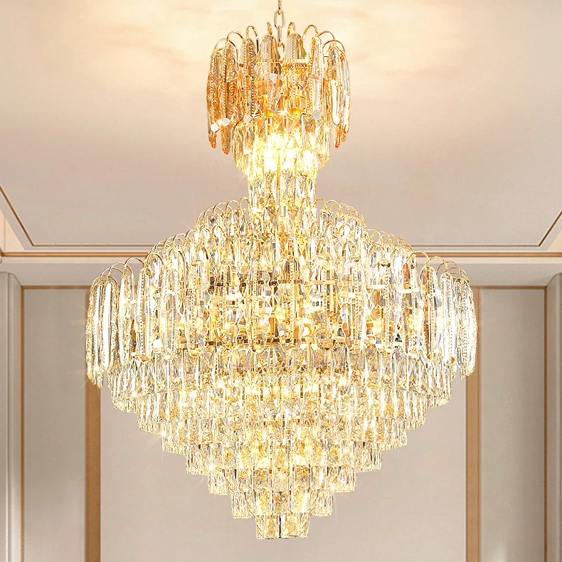 

Modern Golden Crystal Chandeliers European Luxury K9 Crystal Chandelier Lights Fixture American Shining Big Hanging Lamps