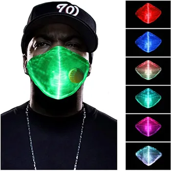 

1 PC 7 Colors Led Flashing Light Up Party Mask USB Rechargeable Luminous Glowing Cosplay Party Face Mask with Valve