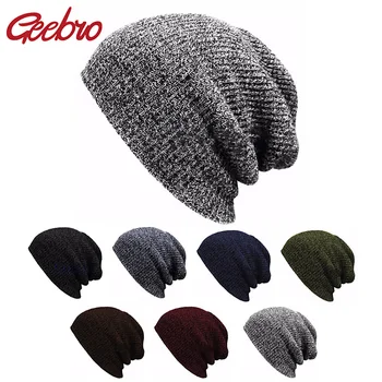 

Geebro Women Winter Warm Knitted Beanies Solid Color Caps Man Casual Hats Acrylic Skullies Beanies Ski Hip Hop Caps Fashion