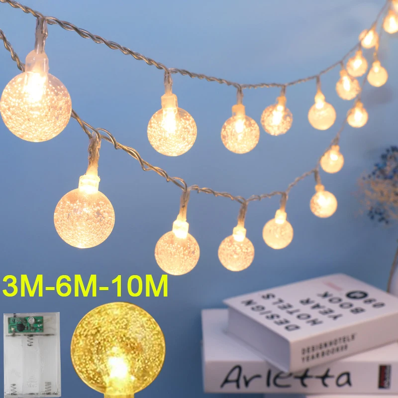

New 40/80 LEDS Crystal ball String lights 6M/10M Battery Power LED String Fairy Lights Garden Christmas Decor For Outdoor