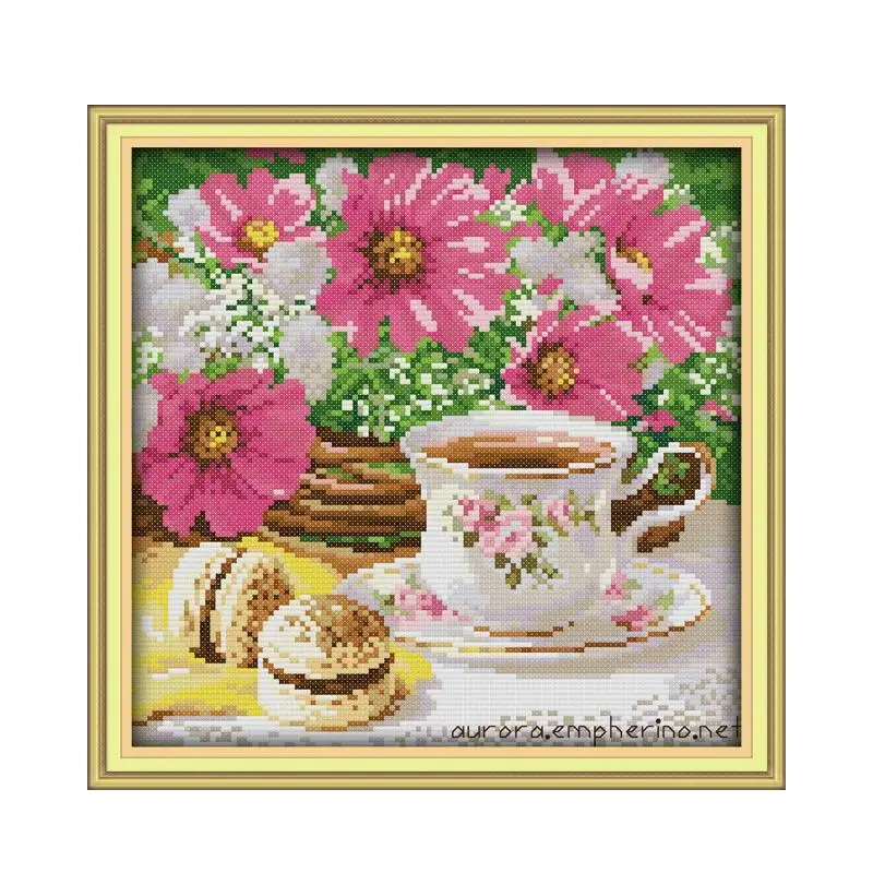 Afternoon tea cross stitch kit flower food still life 18ct 14ct 11ct printed canvas embroidery DIY handmade needlework plus plus cross stitch kit