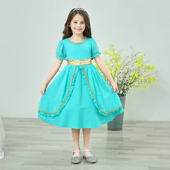 

Kids Jasmine Princess Dress Aladdin Magic Lamp Cosplay Costume Girls Pleated Dress for Halloween Party Purim Festival C37694CH