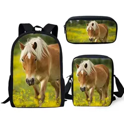 ELVISWORDS/модный детский рюкзак из 3 предметов с цветочным принтом, с рисунком лошади, детский школьный рюкзак, рюкзак/мешок с закрылками/пеналы