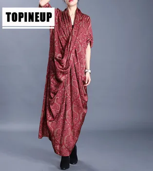 

Spring 2020 Women's Retro printing loose Chest cross V-neck irregular dress