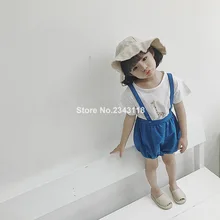 Летние хлопковые модные короткие комбинезоны для маленьких девочек Детские однотонные комбинезоны в Корейском стиле штаны на подтяжках для маленьких детей от 0 до 3 лет