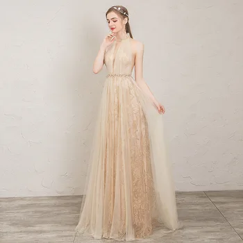 

2020 New Deep V-neck Women Cheongsam Evening Party Dress Sexy Elegant Halter Mesh Dress Exquisite Noble Qipao Vestidos De Festa