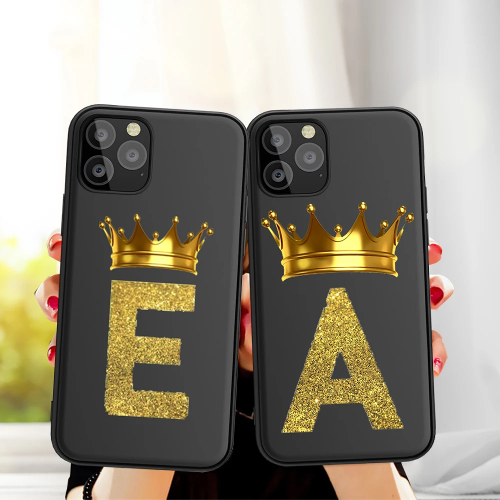 

fashion etui Custom name Letter Black Gold crown for iPhone X XR XS 11 Pro Max 6 6S 7 8 Plus Phone Case Cover Funda king pattern