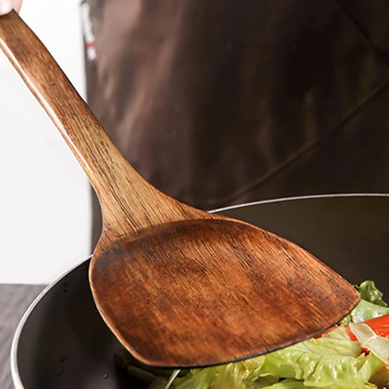 Non-stick Frying Pan Spatula Long Handle Solid Wood Spade Kitchen Utensils With Rice Shovel Kitchen Cooking Accessories