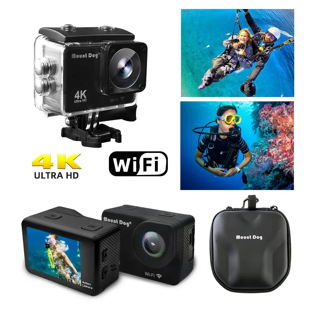 Водонепроницаемая Экшн-камера Mount Dog Ultra HD 4K с Wi-Fi дистанционным управлением, спортивные видео, восстанавливающие Подводные камеры
