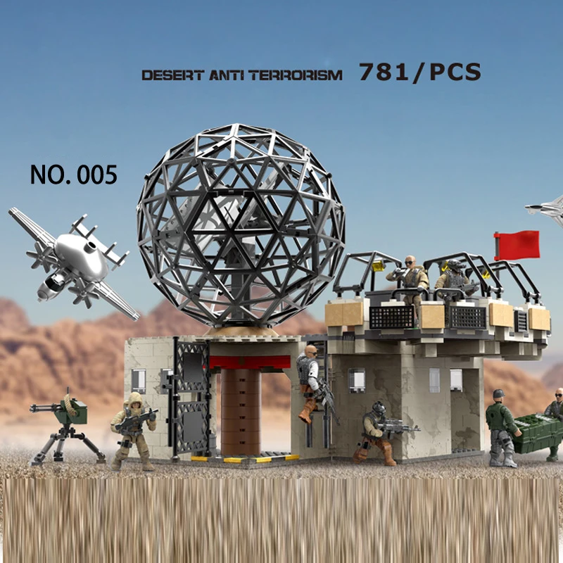 

Modern military mega building block 1:36 scale army action figures Desert anti terrorist stronghold defense ww2 bricks toys