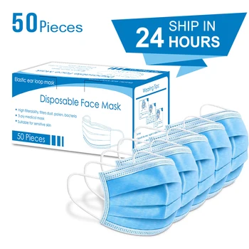 

50pcs Disposable Mask 3 Ply Face Mouth Masks Flu Nonwoven Anti Dust Earloops Filter Masks With Box