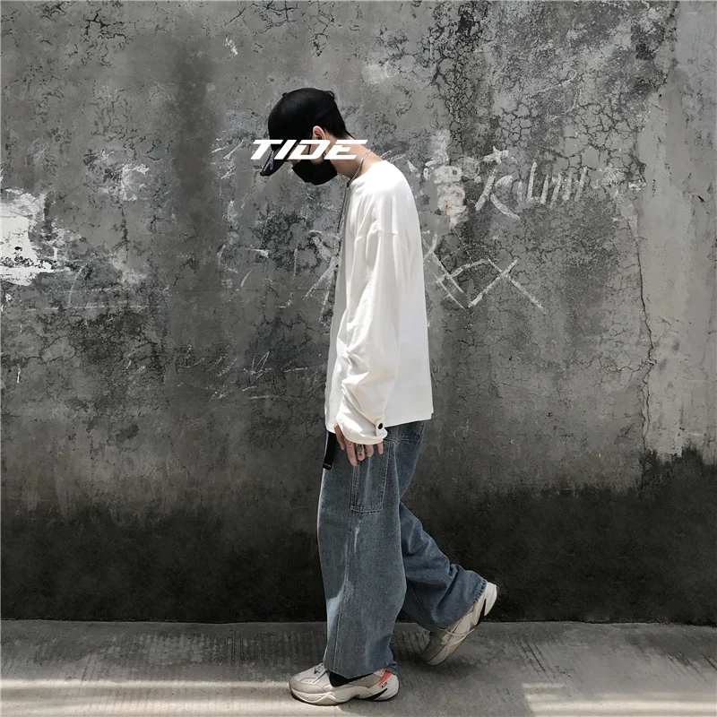 Fall New Arrival All-match Solid long sleeve t shirt men Loose Oversized plain t shirt Tracksuit Plain Swish camiseta masculina