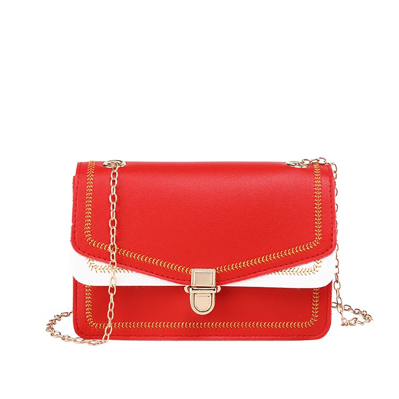 

Korean-style Matching Color One-Shoulder Chain Square Sling Bag 2019 Summer And Autumn New Products Women's Embroidered Shoulder
