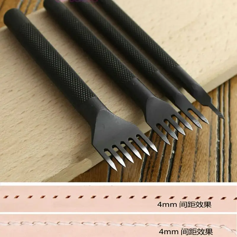 

4mm Leather Craft Tool Hole Punches Lacing Stitching Punch Tool 1/2/4/6 Prong BK
