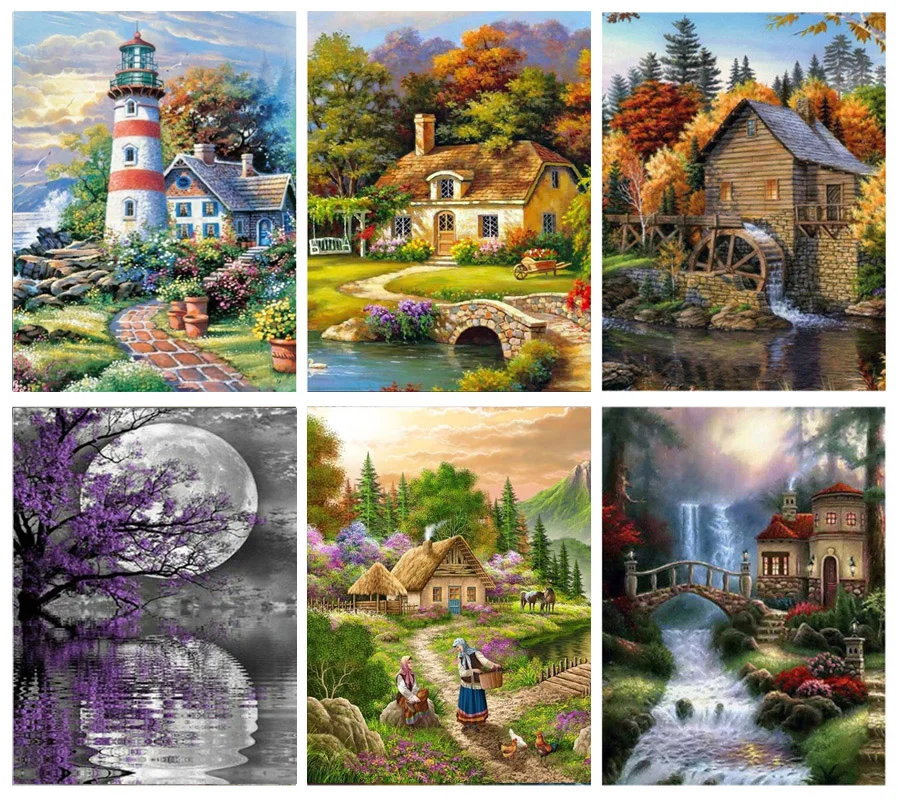 DIY 5D Diamond Painting Waterfall Cross Stitch Aurora Embroidery Landscape Tree Full Round Drill Art Home Decor Gift | Дом и сад