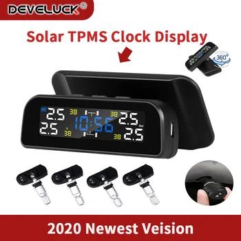 

Universal TPMS Solar Power Clock LCD Display WirelessTire Pressure Monitoring System 4 External Sensor Tire Pressure Sensors