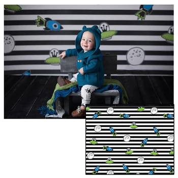 

black white striped backdrop Rocket ship boy birthday party decor photo background for newborn baby portrait photo studio SM-471