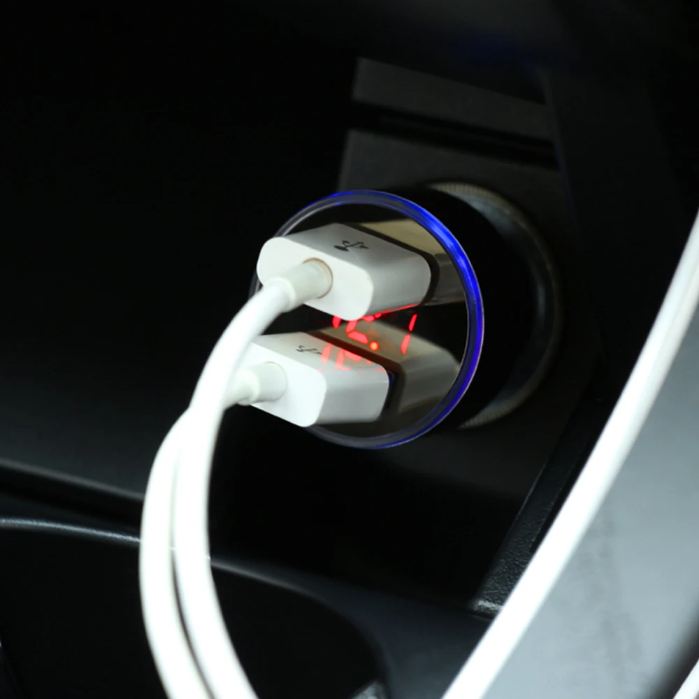 Зарядное устройство USB для телефона со светодиодным дисплеем 3 1 А автомобильное