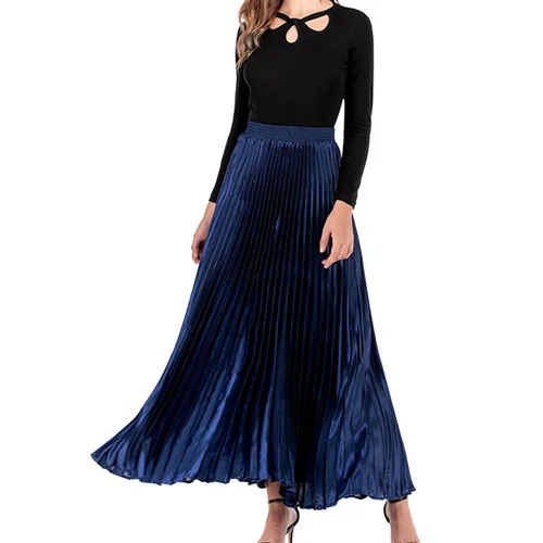 dark royal blue Женская длинная юбка в стиле ретро, модная плиссированная элегантная женская юбка трапециевидной формы в западном стиле, новая летняя Женская длинная юбка макси CDR1407 - Цвет: dark royal blue