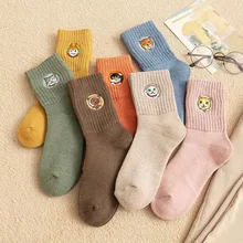 Cute Cat Thicken Socks Women Embroidery Warm Socks Femme Long Thick Funny Socks Autumn Winter Calcetines Mujer Christmas