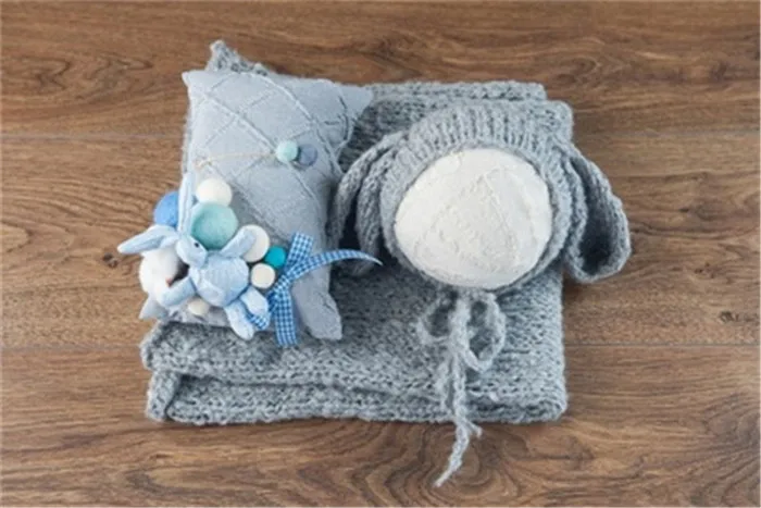 Gray -4 piece set Фон для фотосъемки детей ручной вязки, шапка, коврик, одеяло, обёрточная бумага, стильная Подушка, комбинированный реквизит Flokati, реквизит для студийной фотосъемки новорожденных - Цвет: Gray -4 piece set