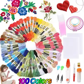 

100 Colors Embroidery Pen Needle Set Floss Cross Stitch Thread Sewing Embroidery Thread Punch Stitching Knitting Kit DIY Sewing