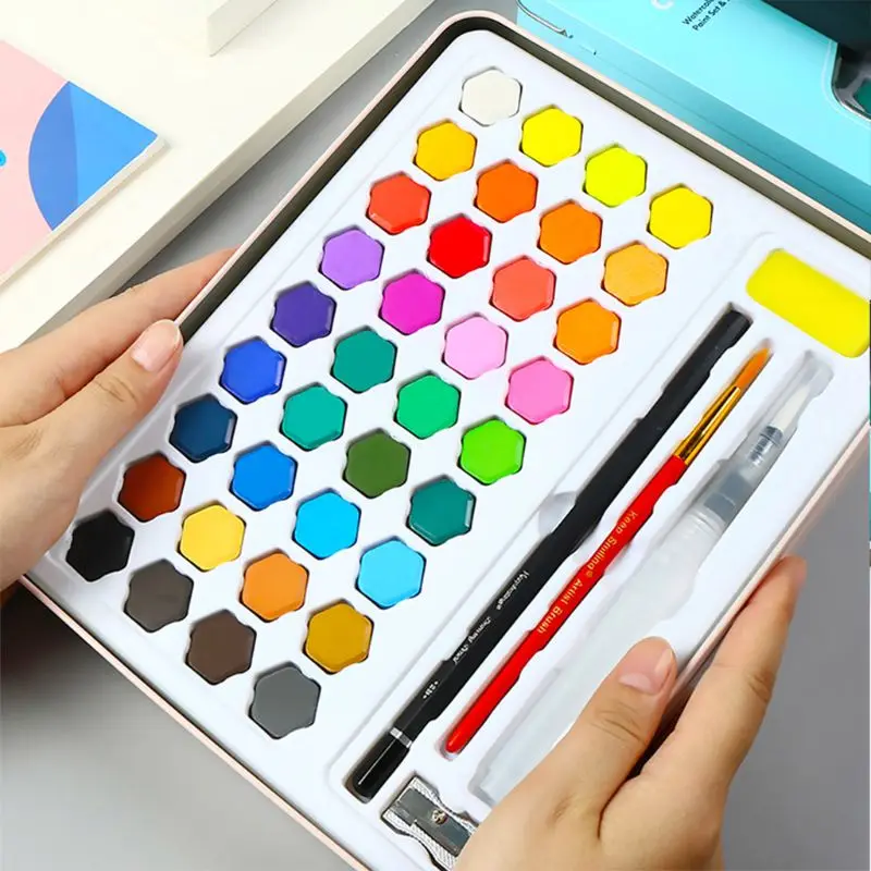

1Box Watercolor Pigment Set 36-Color Watercolor Paint Student Hand-painted Portable Painting Set Iron Box Water Color Art Suppli