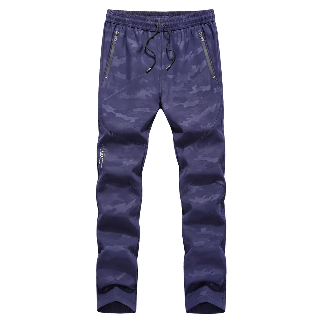 SAGACE мужские водонепроницаемые и ветрозащитные походные брюки плюс бархатные быстросохнущие брюки прямого типа свободные модные - Цвет: Синий