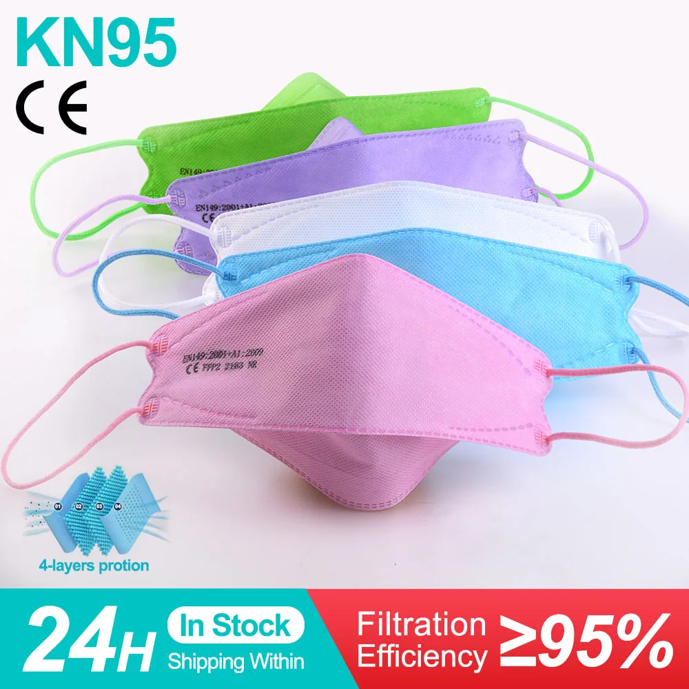 Máscara respiradora KN95 de 4 capas para adultos, mascarilla facial coreana FFP2, FFP3