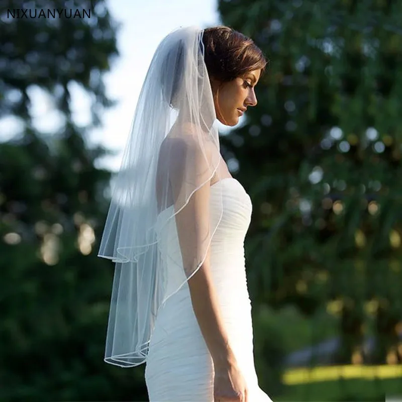 

Wholesale Two Layer Veil with Comb Wedding Vail Solid Color Soft Tulle Short White Ivory Bridal Veils 2023 Veu De Noiva Curto