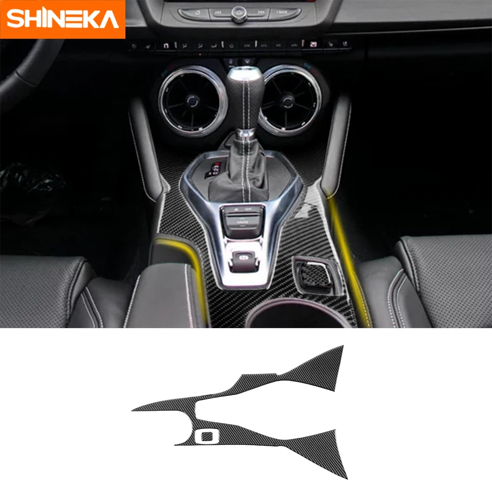 SHINEKA Interior Stickers For Chevrolet Camaro Carbon Fiber Car Gear Shift Panel Trim Stickers For Chevrolet Camaro 2016-2019