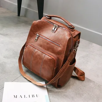 

2020 new pu ladies backpack backpack school bag large capacity simple student school bag casual backpack