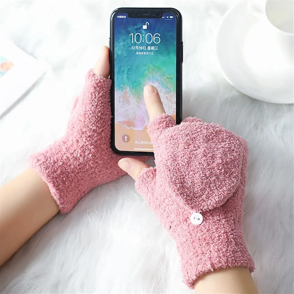 Женские теплые зимние перчатки без пальцев, утепленные подарочные перчатки для женщин и девочек, перчатки с открытыми пальцами, антифриз - Цвет: Pink