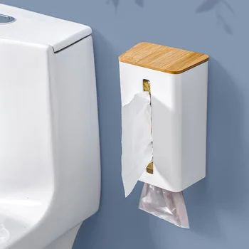 

2 In 1 Toilet Paper Holder Garbage Bag Storage Wall Mounted Organizer Punch Rack Bathroom Accessories Self Adhesive Tissue Box