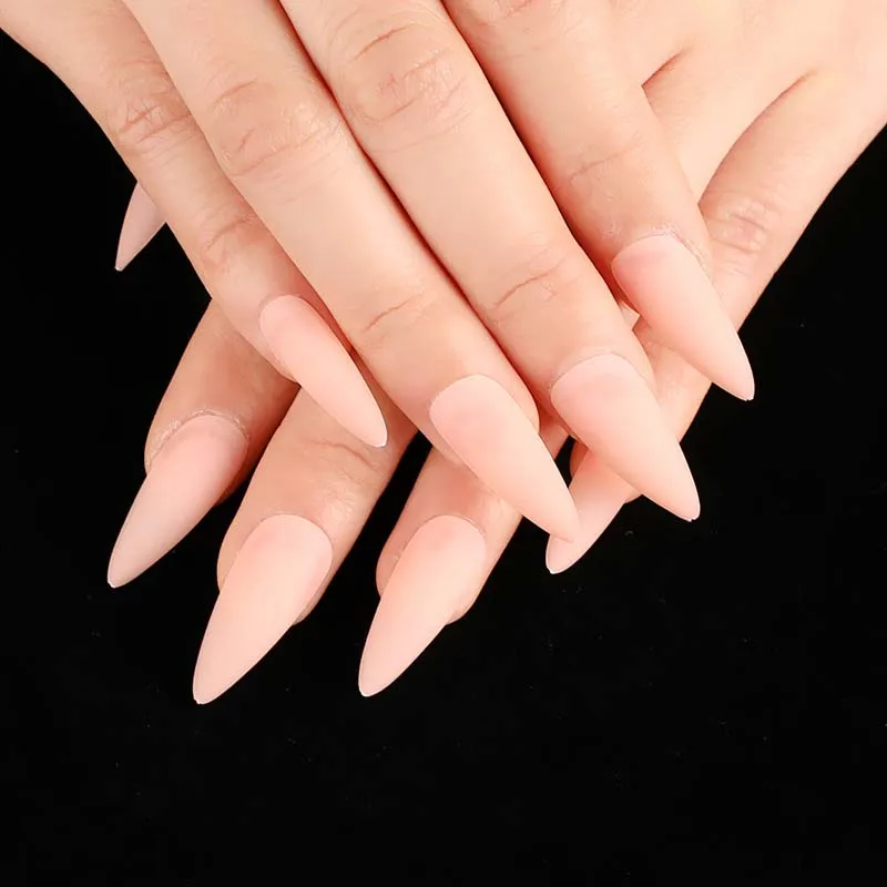 

24 Pcs/Bag Sharp Matte Fake Nail Tips Full Cover Short Solid Color Flesh Black Blue Effect Natural ABS Artificial Nail Art