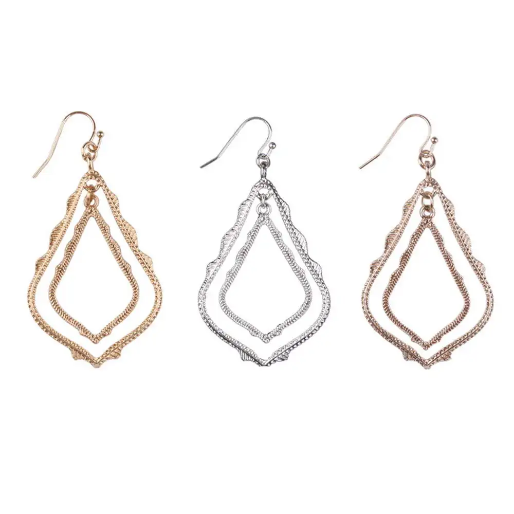 ZWPON Baroque Teardrop Earrings for Women Hammered Metal Lattice Dangle Earrings Statement Trendy Jewelry