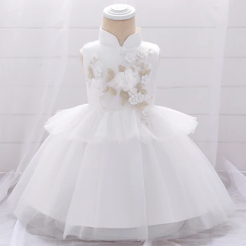 

2019 Winter Christmas New Year Tutu Dress Girl Flower Baptism Clothes 1st Birthday Dress For Baby Girl Embroidery Princess Party