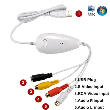 

USB 2.0 Audio Video Capture Card Device Analog Video from VHS,V8,Hi8,8MM Camcorder camera to digital MP3 DVD MAC OS & Win10 64