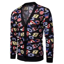 Осень мужской свитер кардиган Флаг США и Флаг Великобритании v-образный вырез вязаный модный Рождественский кардиган мужской английский стиль Hombre одежда