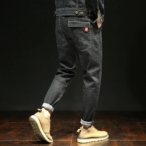 YASUGUOJI обычные джинсы мужские черные рваные джинсы стрейч джинсы для мужчин дизайнерские джинсы для мужчин винтажная мужская одежда - Цвет: black