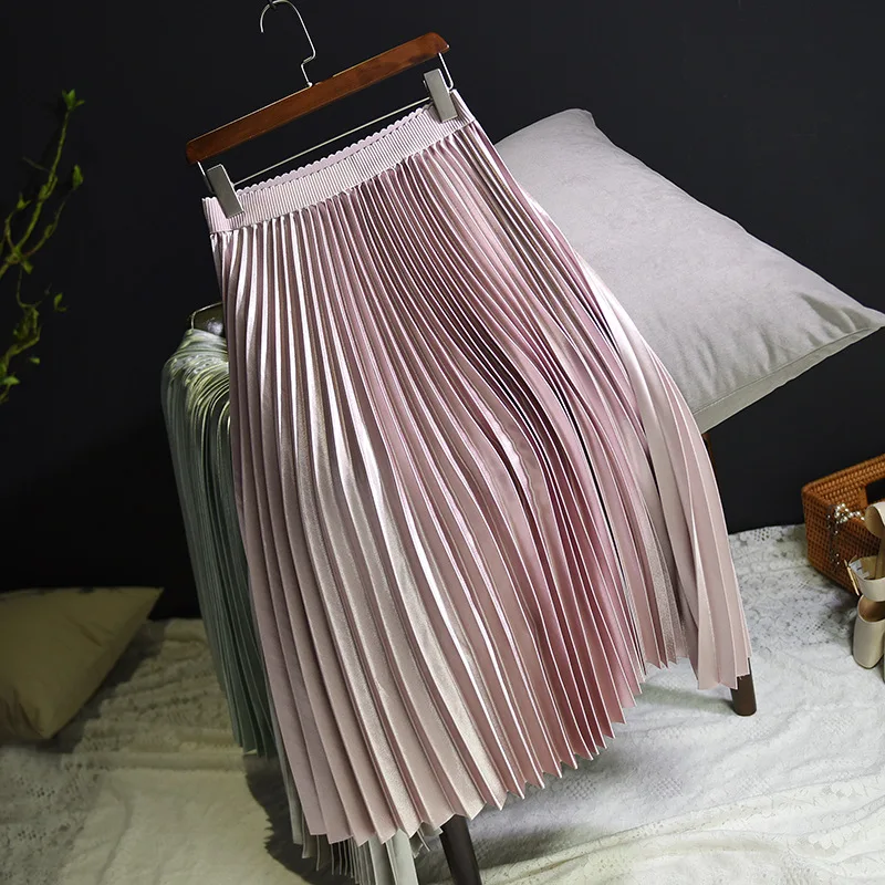 Sherhure 2018 весенние женские длинные юбки модные брендовые трапециевидные женские плиссированные юбки с высокой талией женские миди юбки Faldas
