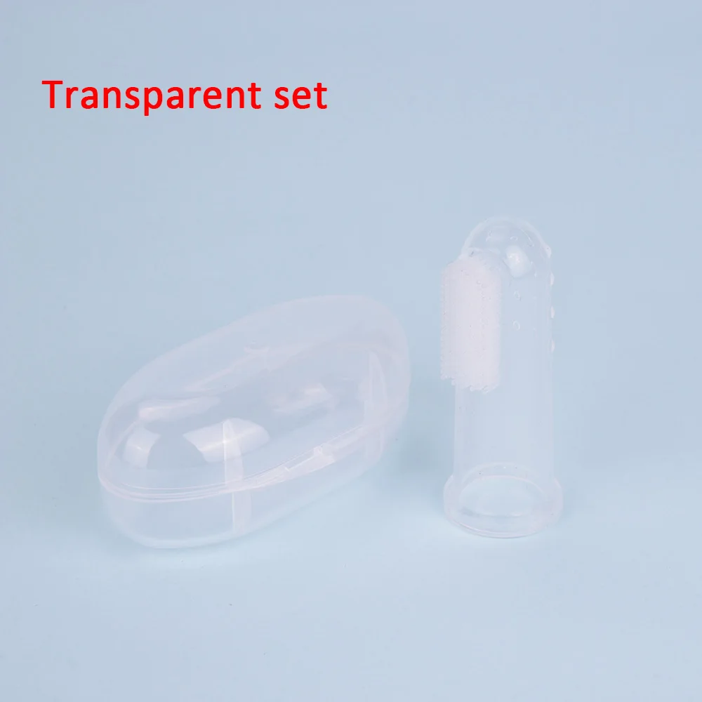 Transparent set Quaslover детская зубная щетка для пальцев для младенцев, Силиконовая зубная щетка для детей, Чистящая Щетка для детей, прозрачная Массажная щетка, контейнер, коробка - Цвет: Transparent set