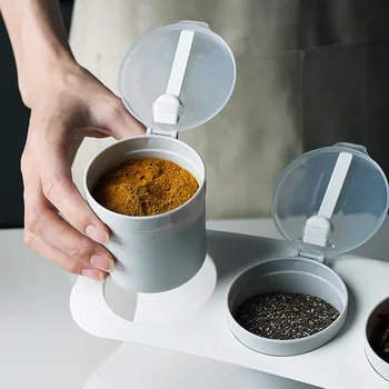 

Kitchen supplies household seasoning tank three grid creative salt shaker pepper spice seasoning box plastic seasoning jar set
