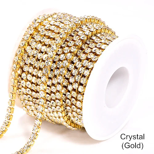 Crystal-Gold 10 ярдов SS16 стразы цепь с D коготь стекло кристалл AB модная цепочка со стразами для одежды аксессуары B1307 - Цвет: Crystal-Gold