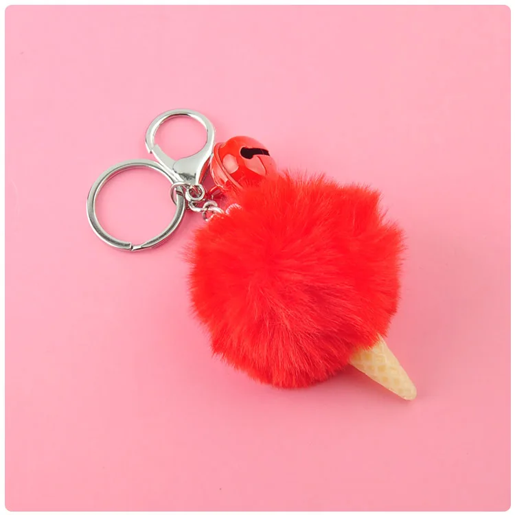 Creative Ice Cream Mermaid Plush Fur Pompom Keychain Key Holder Bag Car Fashion Puffer Ball Key Rings Pandant Accessories Gifts