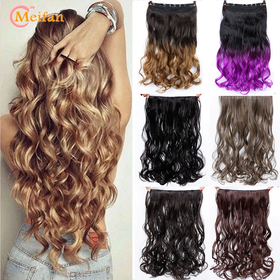 

MEIFAN Long Hair Natural Ombre Curly Wavy Hairpiece for Women Clip in Hair Extension High Temperature Synthetic Hair Pieces