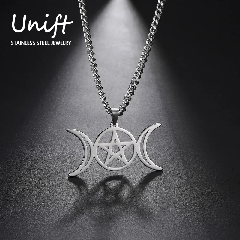 Unift Тройная Луна ожерелье богини для женщин мужчин Wicca пентаграмма Волшебные