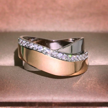 

Women's Ring Diamond Geometric Modern Ring Girlfriend Jewellery Gift Wedding Two-Tone Curved Row Zircon Charm Personality Party