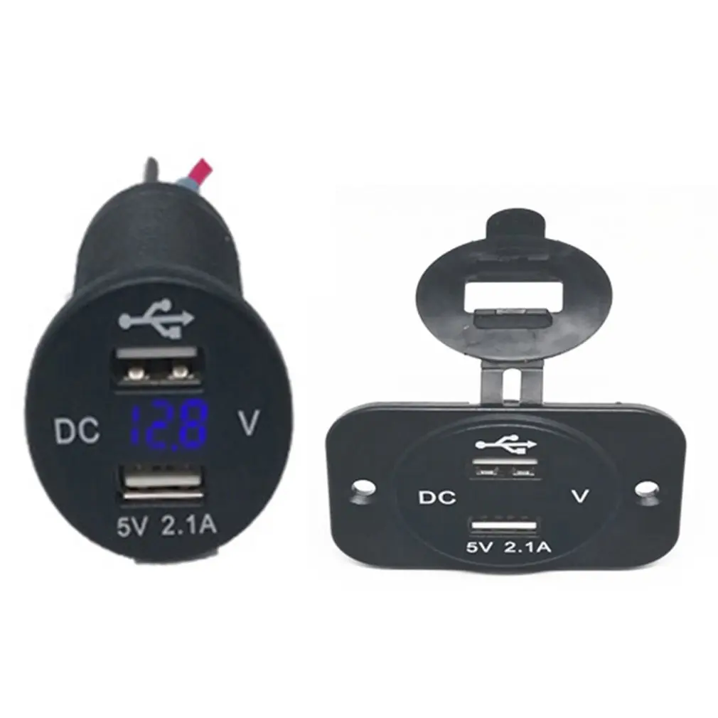 Мотоцикл лодка автомобиль 2 USB штекер конвертер Вольтметр для автомобиля Мотоцикл Прямая поставка DC12V-24V до 5 В/2.1A измеритель напряжения - Цвет: Синий